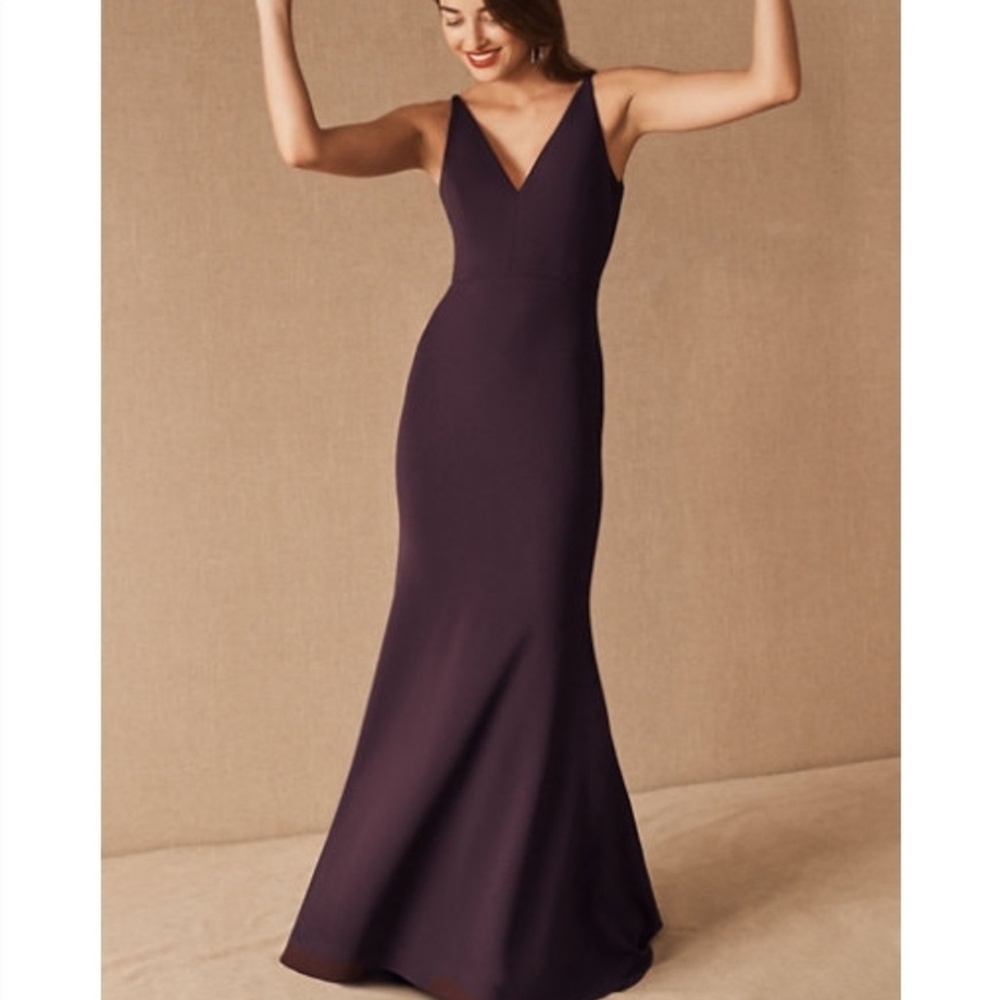 BHLDN Jones Dark Plum Purple Gown Mermaid V-neck Maxi Dress Size 6